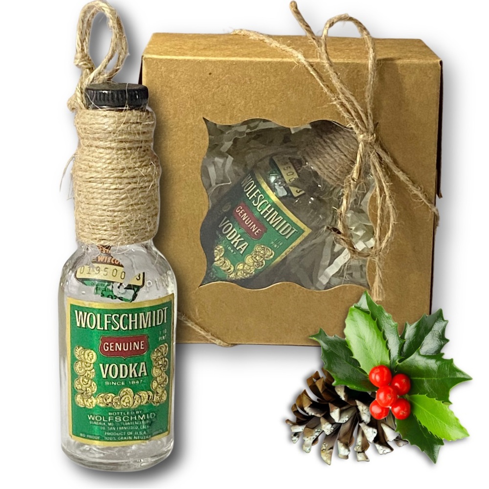 Wolfschmidt Genuine Vodka Artisan Vintage Miniature Glass Bottle Ornament